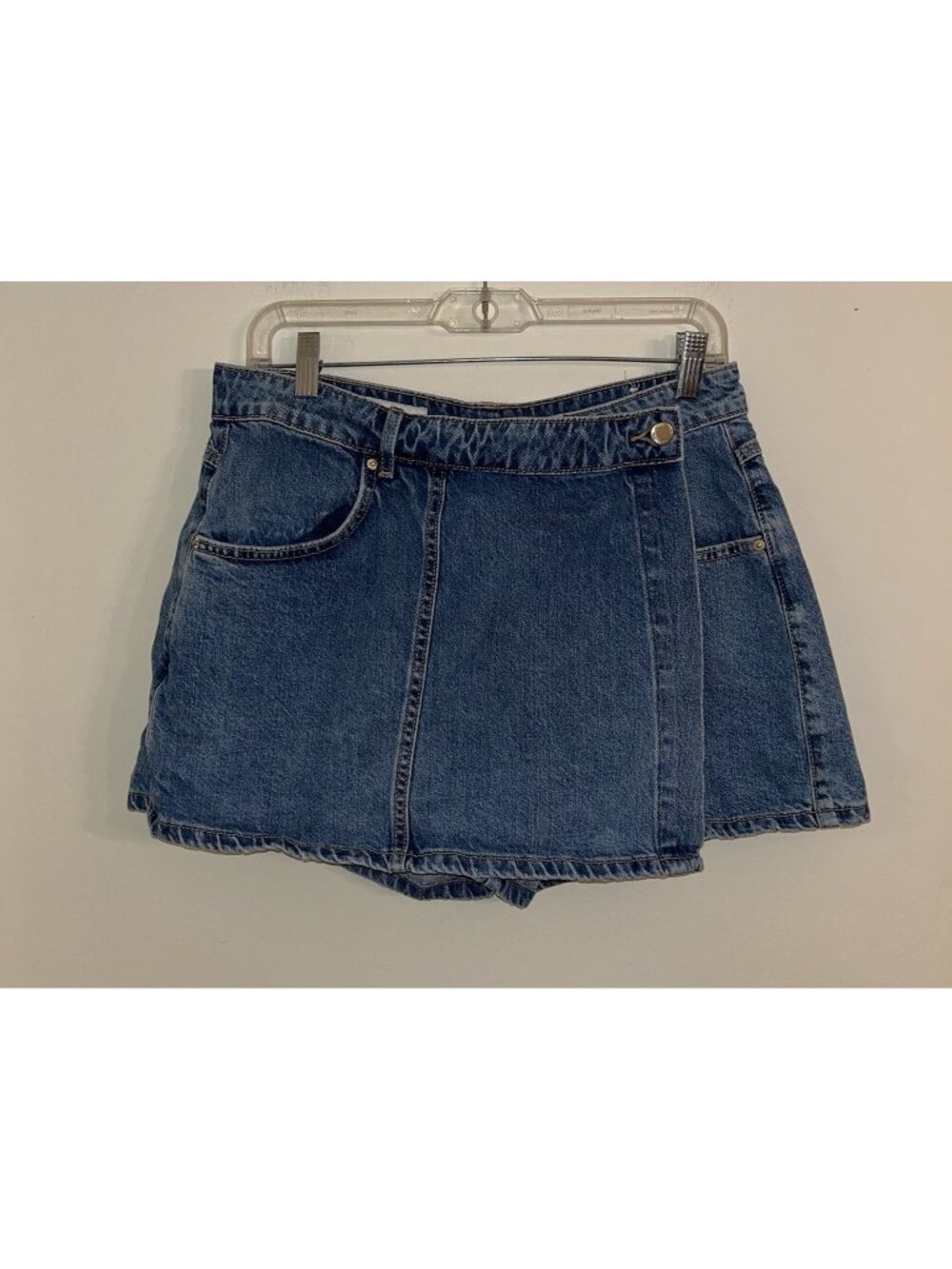 Zara Womens Denim Wrap Skort Size Large Comfort 100% Cotton Denim Blue